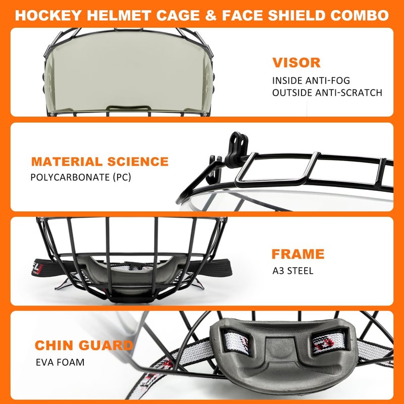 GY Hockey Helmet Cage & Face Shield Protector Combo Ice Hockey Full Face Shield Junior & Youth - Image 4